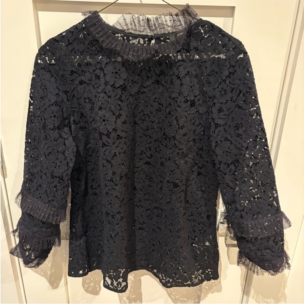 J. Crew Black Lace l/S tee shirt blouse  nwot small